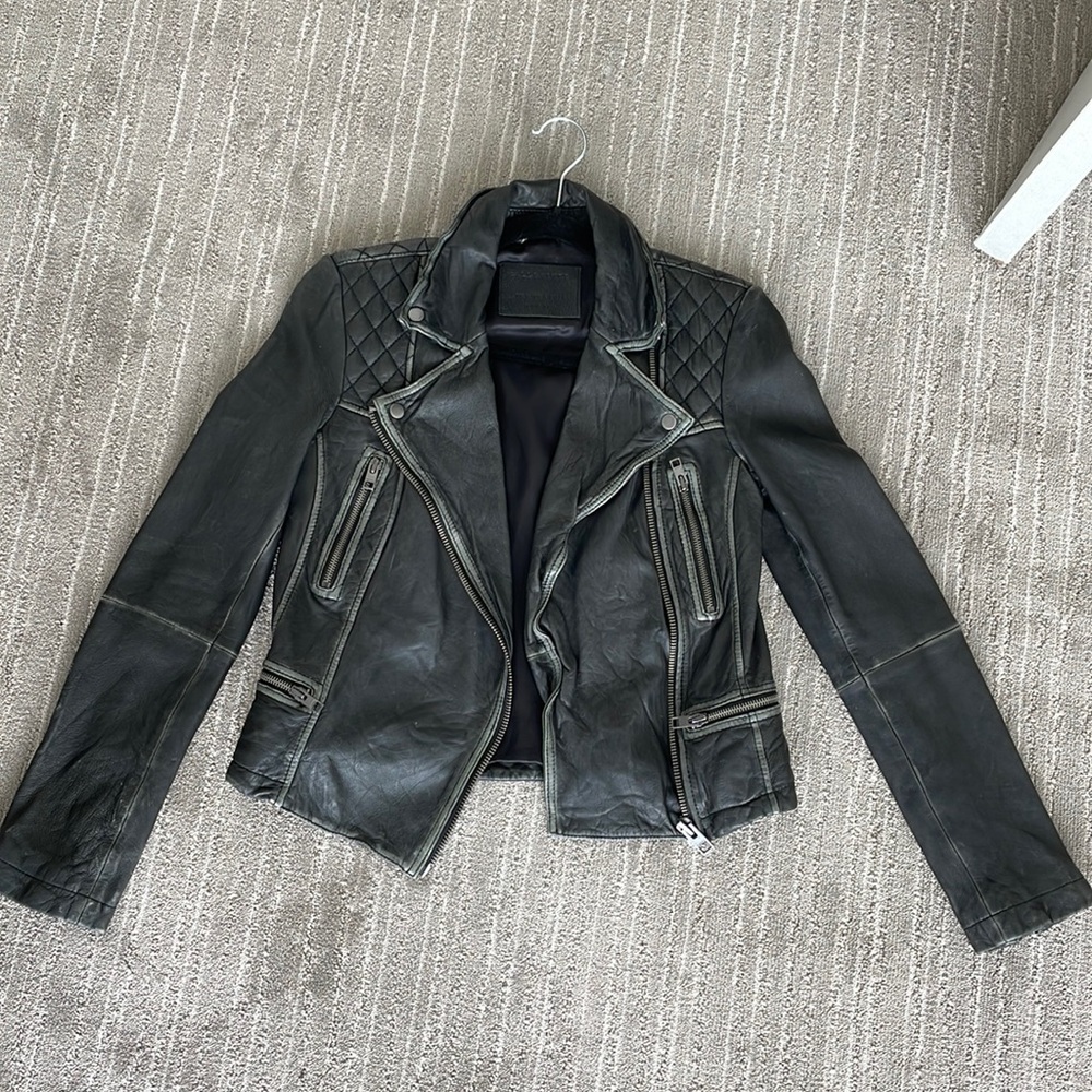 CARGO LEATHER BIKER JACKET BLACK SIZE 4